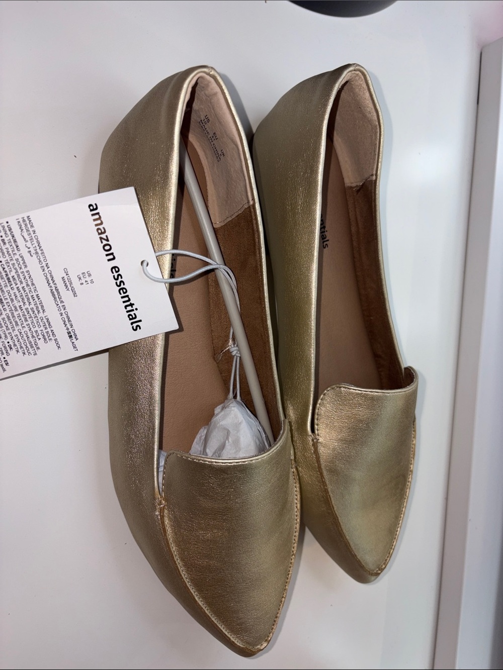 Amazon Essentials Metallic Gold Slip-On Pointed-Toe Flats